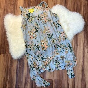 Anthropologie Maeve Magda Blue Sheer Floral Boho Asymmetrical Tank Top • Size M